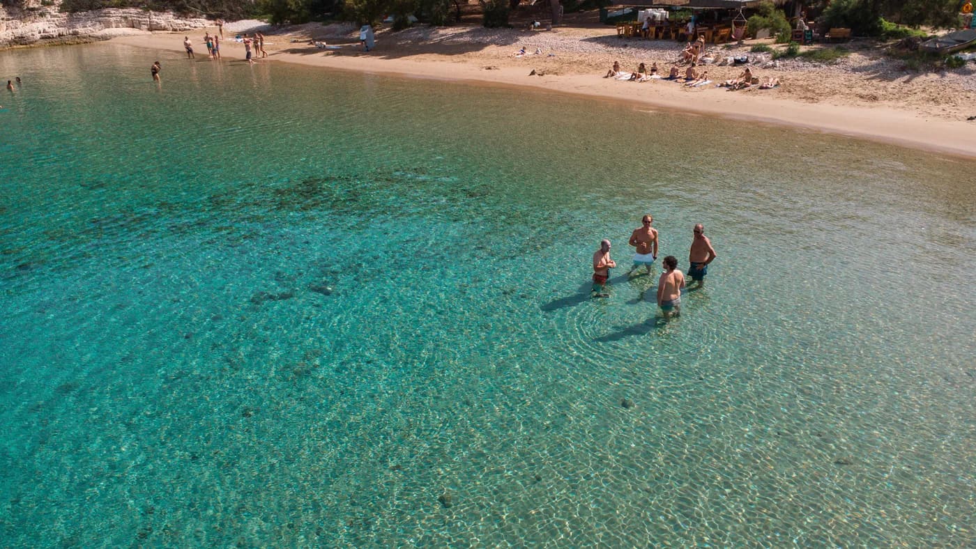 Turquoise coastline of the Vis archipelago from above