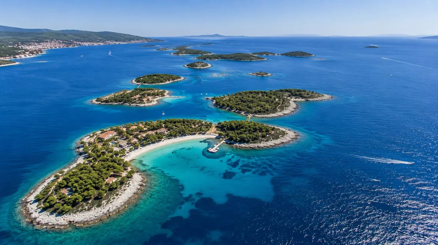 Aerial view of the turquoise Pakleni Islands off Hvar
