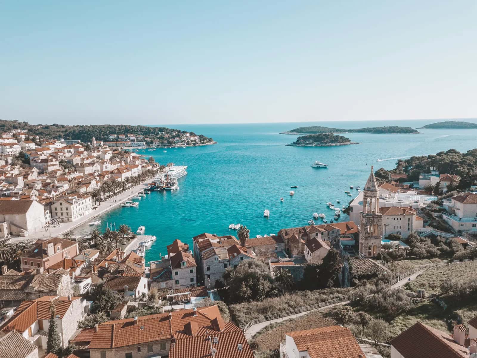 Drone shot of a Dalmatian island coastline and calm sea