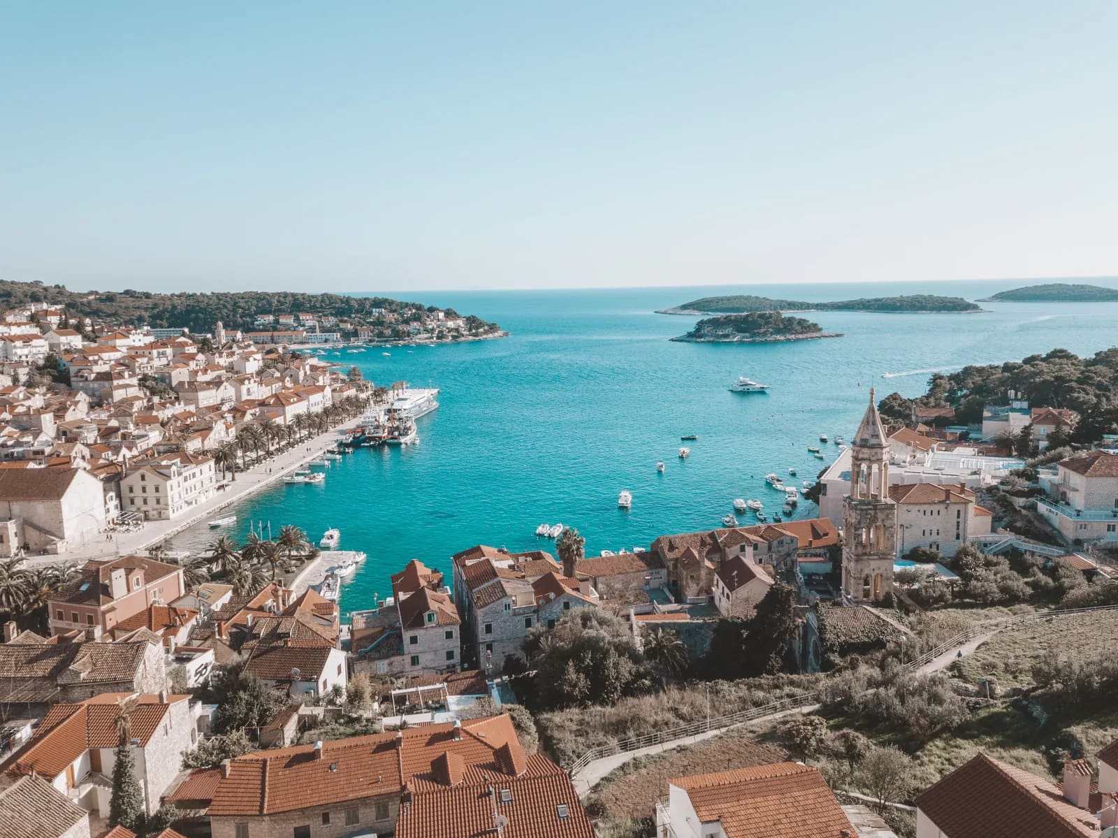 Drone shot of a Dalmatian island coastline and calm sea